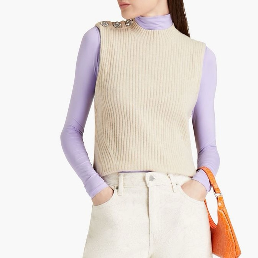 GANNI
Crystal-embellished mélange ribbed wool-blend vest XXS